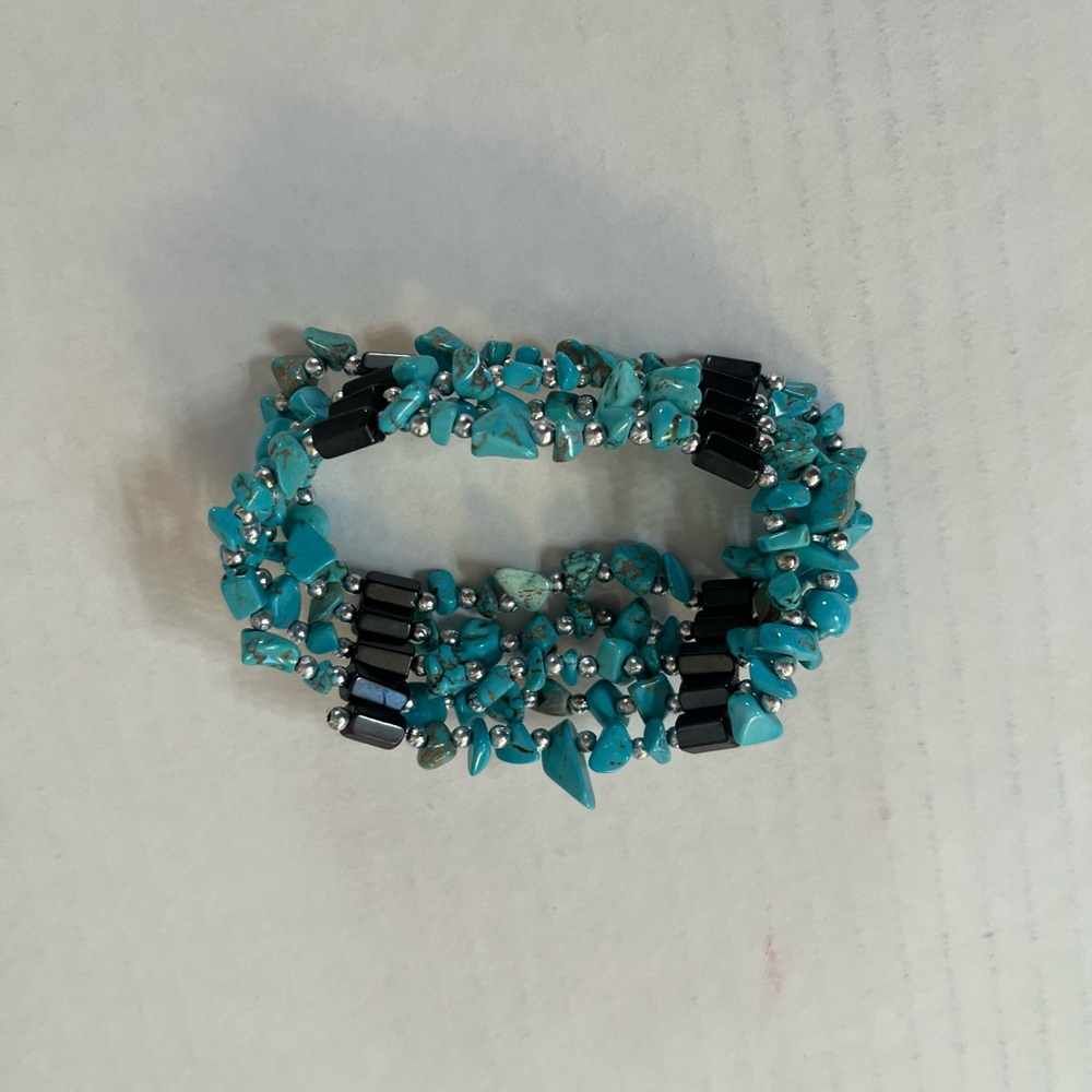 Turquoise and Black Beaded Bracelet